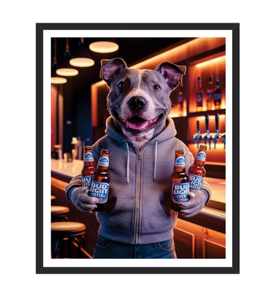 Personalized Pet Portrait Painting, Bartender Dog Artwork from Photo, Custom Gift for Dog Dad