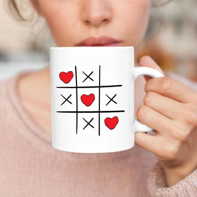 Valentine's Day Tic Tac Toe Mug, XOXO Red Heart Coffee Mug