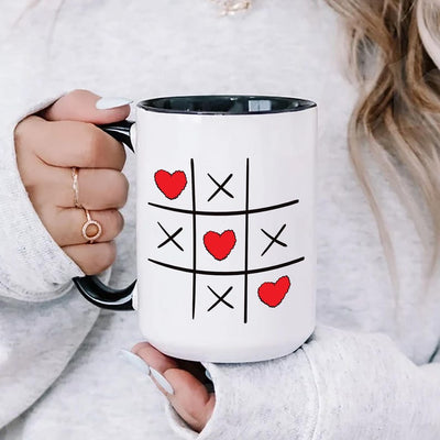 Valentine's Day Tic Tac Toe Mug, XOXO Red Heart Coffee Mug