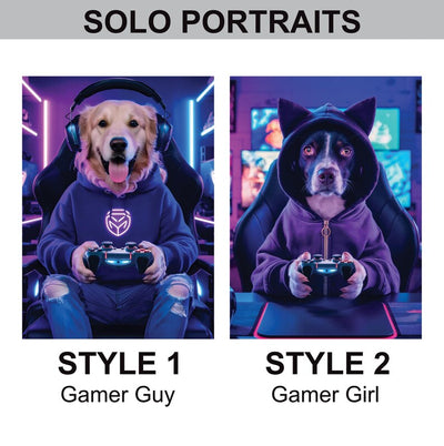 Custom Gamer Pet Portrait, Personalized Dog or Cat Painting