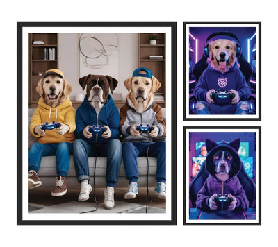 Custom Gamer Pet Portrait, Personalized Dog or Cat Painting