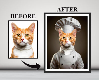 Personalized Chef Pet Portrait, Custom Dog or Cat Painting