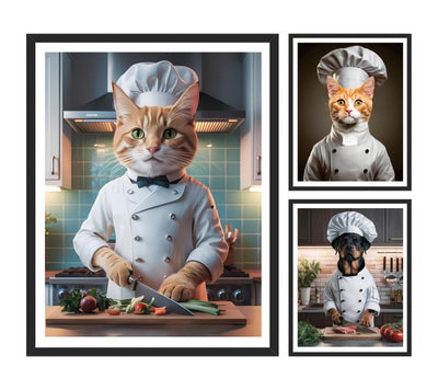 Personalized Chef Pet Portrait, Custom Dog or Cat Painting