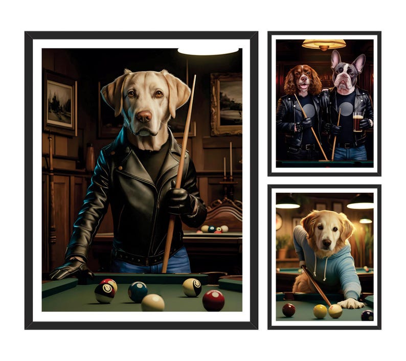Custom Billiard Player Pet Portrait, Personalized Dog or Cat Painting