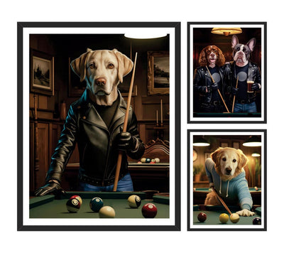 Custom Billiard Player Pet Portrait, Personalized Dog or Cat Painting