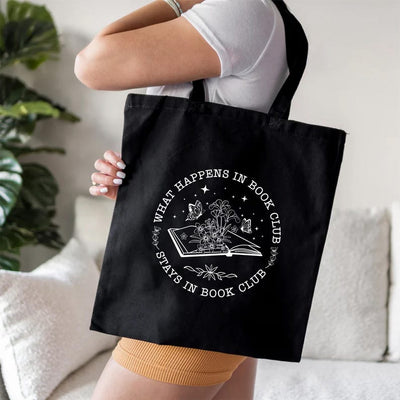What Happens In Book Club Stays In Book Club Tote Bag, Book Nerd Tote Bag, Book Lover Bag, Floral Book Bag, Bookworm Gift, Gifts for Readers