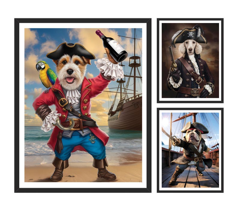 Custom Pirate Dog Portrait from Photo, Personalized Pet Painting Gift for Dog Dad