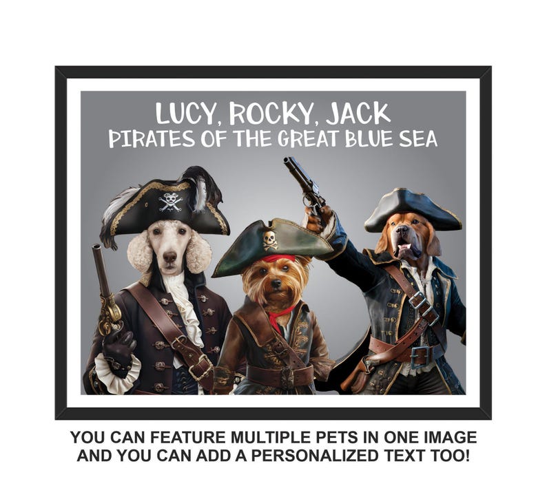 Custom Pirate Dog Portrait from Photo, Personalized Pet Painting Gift for Dog Dad