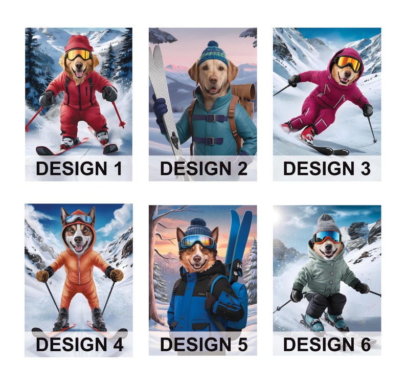 Personalized Skiing Pet Portrait, Custom Dog or Cat Painting, Snow Ski Gifts for Pet Lovers