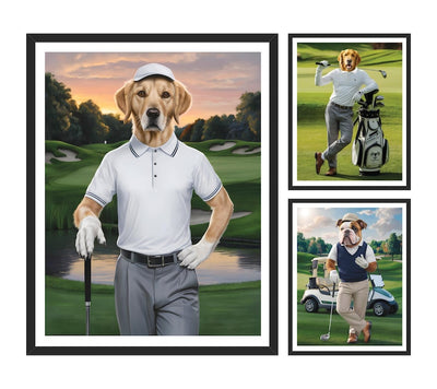 Personalized Golfer Dog Portrait, Custom Pet Wall Art, Funny Golf Gifts for Men