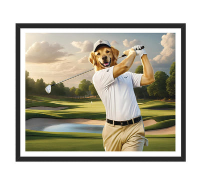 Personalized Golfer Dog Portrait, Custom Pet Wall Art, Funny Golf Gifts for Men