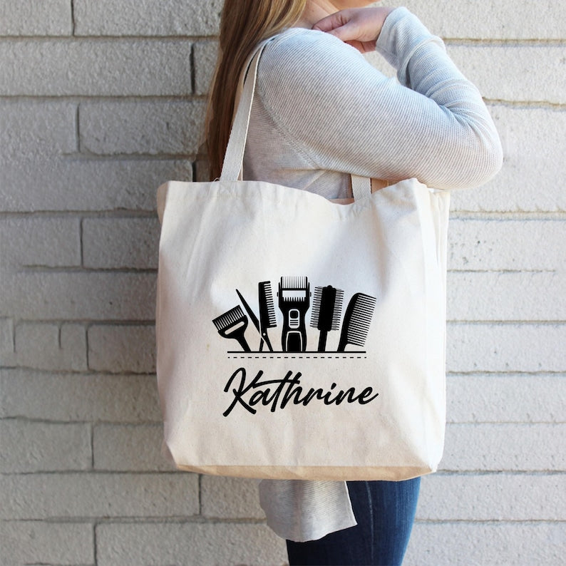 Personalized Name Hairdresser Tote Bag, Custom Hair Stylist Tote Bag, Beauty Salon Bag, Trendy Tote Bag, Hairdresser Gift, Cosmetology Gift