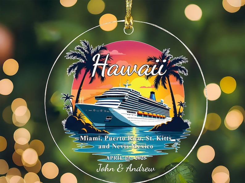 Custom Cruise Ship Ornament, Personalized Vacation Souvenir Acrylic Ornament For Couples Vacation, Cruise Ship Ornament, Travel Couple Gift