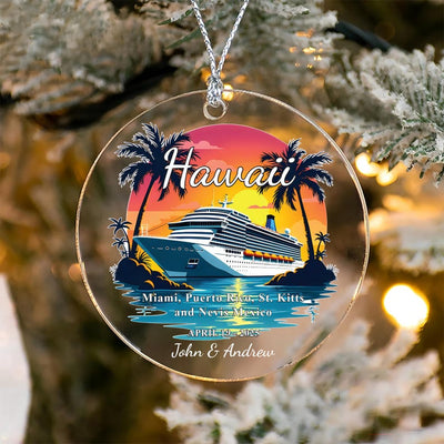 Custom Cruise Ship Ornament, Personalized Vacation Souvenir Acrylic Ornament For Couples Vacation, Cruise Ship Ornament, Travel Couple Gift