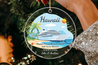 Custom Cruise Ship Ornament, Personalized Vacation Souvenir Acrylic Ornament For Couples Vacation, Cruise Ship Ornament, Travel Couple Gift