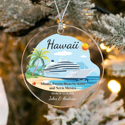 Custom Cruise Ship Ornament, Personalized Vacation Souvenir Acrylic Ornament For Couples Vacation, Cruise Ship Ornament, Travel Couple Gift