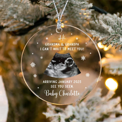 Ultrasound Ornament Personalized, Custom Ultrasound Photo Acrylic Ornament, Pregnancy Announcement Gift, Sonogram Baby Announcement Ornament