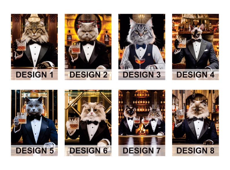 Personalized Pet Portrait Painting, Bartender Cat Artwork from Photo, Custom Gift for Cat Dad
