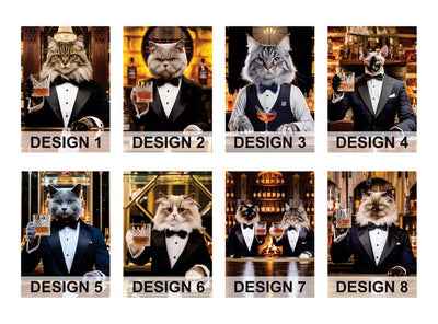 Personalized Pet Portrait Painting, Bartender Cat Artwork from Photo, Custom Gift for Cat Dad