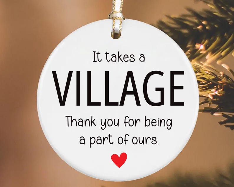 It Takes a Village Ornament, Thank You Ceramic Keepsake, Child Care Worker Gift, Helper Appreciation Gift