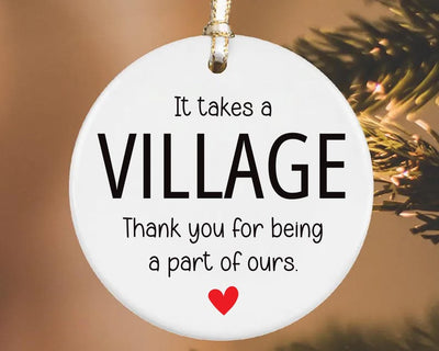 It Takes a Village Ornament, Thank You Ceramic Keepsake, Child Care Worker Gift, Helper Appreciation Gift