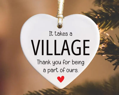It Takes a Village Ornament, Thank You Ceramic Keepsake, Child Care Worker Gift, Helper Appreciation Gift