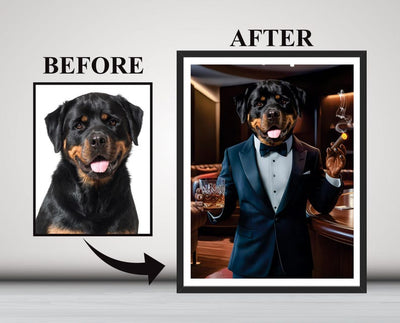 Personalized Pet Portrait Painting, Bartender Dog Artwork from Photo, Custom Gift for Dog Dad