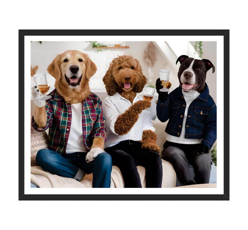 Personalized Pet Portrait Painting, Bartender Dog Artwork from Photo, Custom Gift for Dog Dad