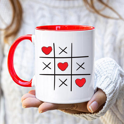 Valentine's Day Tic Tac Toe Mug, XOXO Red Heart Coffee Mug