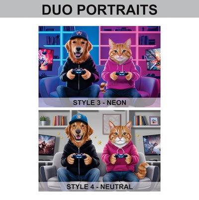 Custom Gamer Pet Portrait, Personalized Dog or Cat Painting