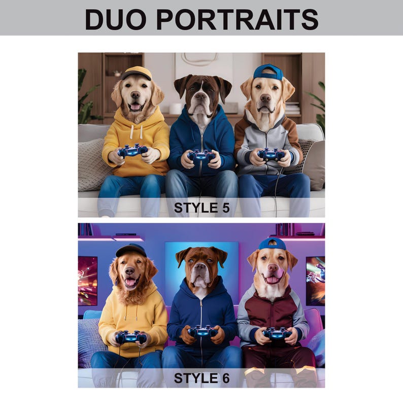 Custom Gamer Pet Portrait, Personalized Dog or Cat Painting