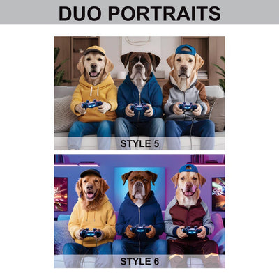 Custom Gamer Pet Portrait, Personalized Dog or Cat Painting