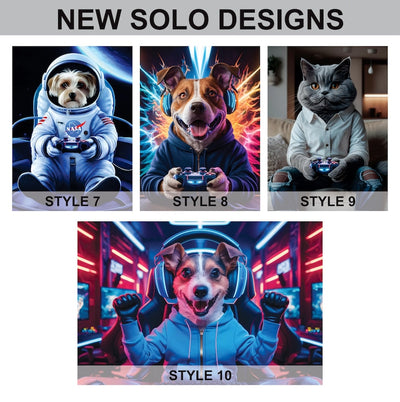 Custom Gamer Pet Portrait, Personalized Dog or Cat Painting