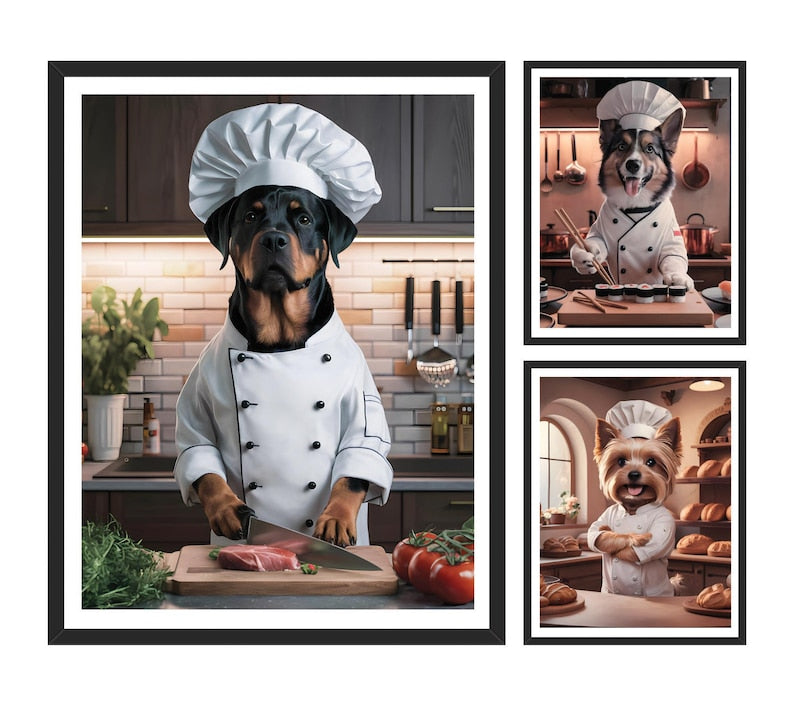 Personalized Chef Pet Portrait, Custom Dog or Cat Painting