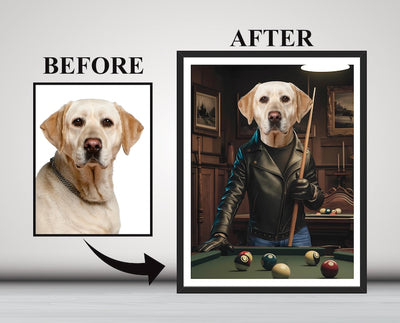 Custom Billiard Player Pet Portrait, Personalized Dog or Cat Painting