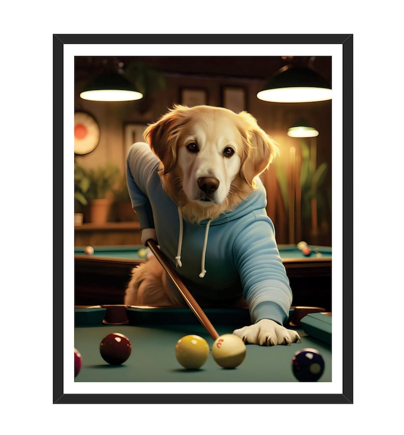 Custom Billiard Player Pet Portrait, Personalized Dog or Cat Painting