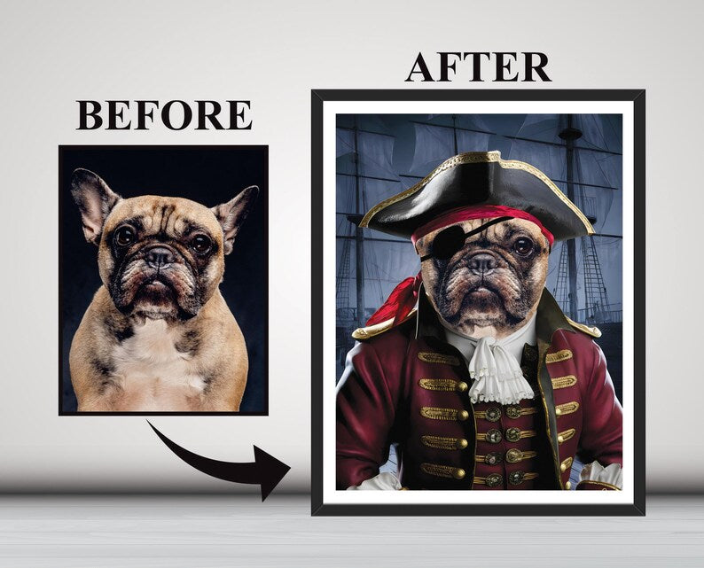 Custom Pirate Dog Portrait from Photo, Personalized Pet Painting Gift for Dog Dad