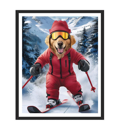 Personalized Skiing Pet Portrait, Custom Dog or Cat Painting, Snow Ski Gifts for Pet Lovers