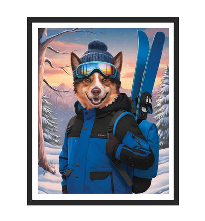 Personalized Skiing Pet Portrait, Custom Dog or Cat Painting, Snow Ski Gifts for Pet Lovers