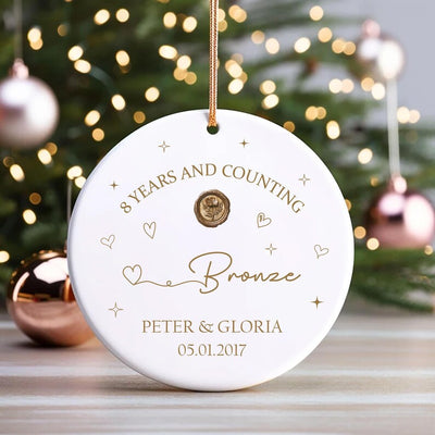 Personalized 8th Anniversary Ornament, Eighth Year Anniversary Ceramic Keepsake, 8 Years Married Gift, Wedding Anniversary Gift for Couples