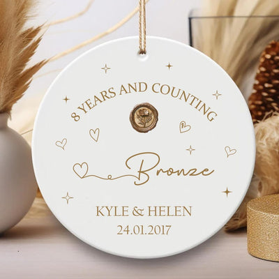 Personalized 8th Anniversary Ornament, Eighth Year Anniversary Ceramic Keepsake, 8 Years Married Gift, Wedding Anniversary Gift for Couples