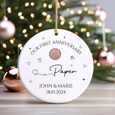 Personalized First Anniversary Ornament, First Anniversary Ceramic Keepsake, 1st Years Married Gift, Wedding Anniversary, Husband Wife Gift