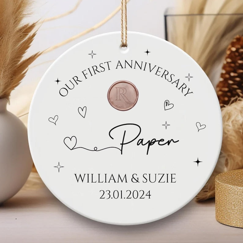 Personalized First Anniversary Ornament, First Anniversary Ceramic Keepsake, 1st Years Married Gift, Wedding Anniversary, Husband Wife Gift