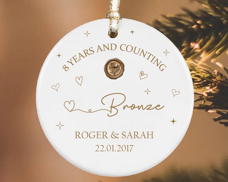 Personalized 7th Anniversary Ornament, Seventh Year Anniversary Ceramic Keepsake, 7 Years Married Gift, Wedding Anniversary Gift for Couples