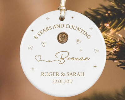 Personalized 7th Anniversary Ornament, Seventh Year Anniversary Ceramic Keepsake, 7 Years Married Gift, Wedding Anniversary Gift for Couples