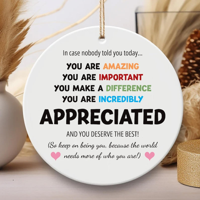 You Are Incredibly Appreciated Ornament, Affirmations Ceramic Keepsake, In Case No One Told You Today, Office Appreciation Thank You Gift