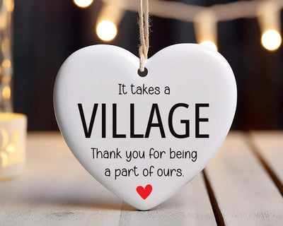 It Takes a Village Ornament, Thank You Ceramic Keepsake, Child Care Worker Gift, Helper Appreciation Gift