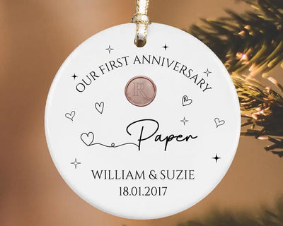 Personalized First Anniversary Ornament, First Anniversary Ceramic Keepsake, 1st Years Married Gift, Wedding Anniversary, Husband Wife Gift