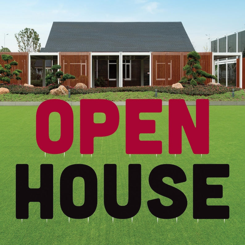 OPEN HOUSE Yard Sign Cutout Letters, Weather-Proof Corrugated Plastic Outdoor Lawn Signs, Open House Yard Signs Decor with Metal Stakes