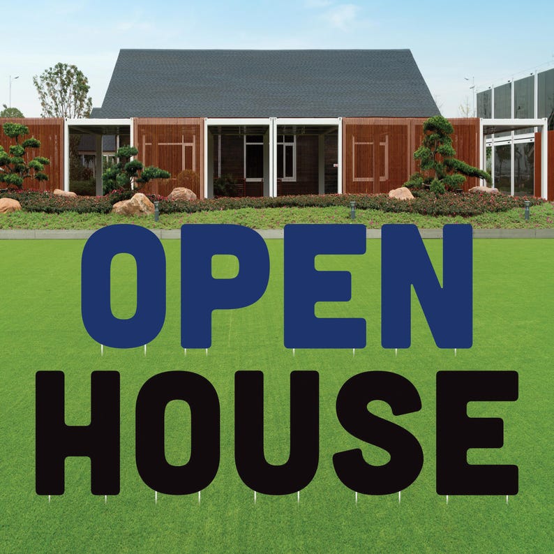 OPEN HOUSE Yard Sign Cutout Letters, Weather-Proof Corrugated Plastic Outdoor Lawn Signs, Open House Yard Signs Decor with Metal Stakes